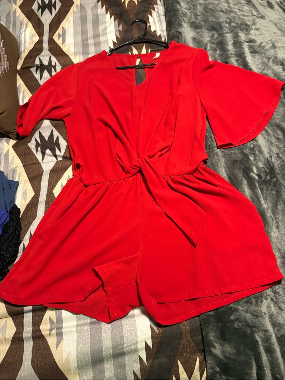 Tyche Red Twist-Front Short Sleeve Romper